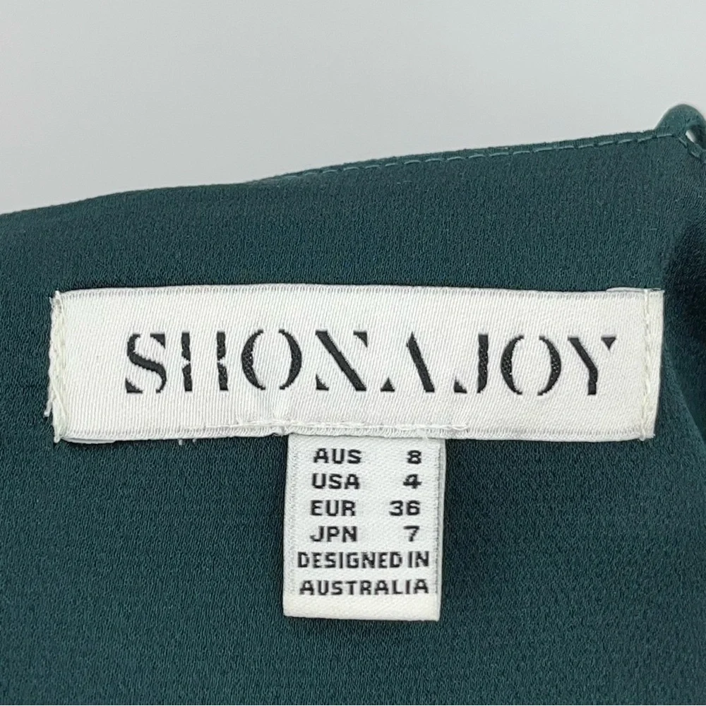 Shona Joy 4 ruffle midi dress 0232 emerald green zipper Asymmetrical